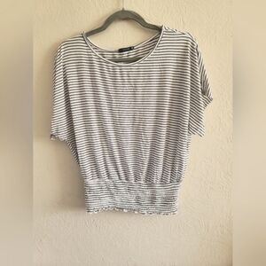 STACCATO Gabriella Smocked Bottom Top, White and‎ Black Stripes, Size Large